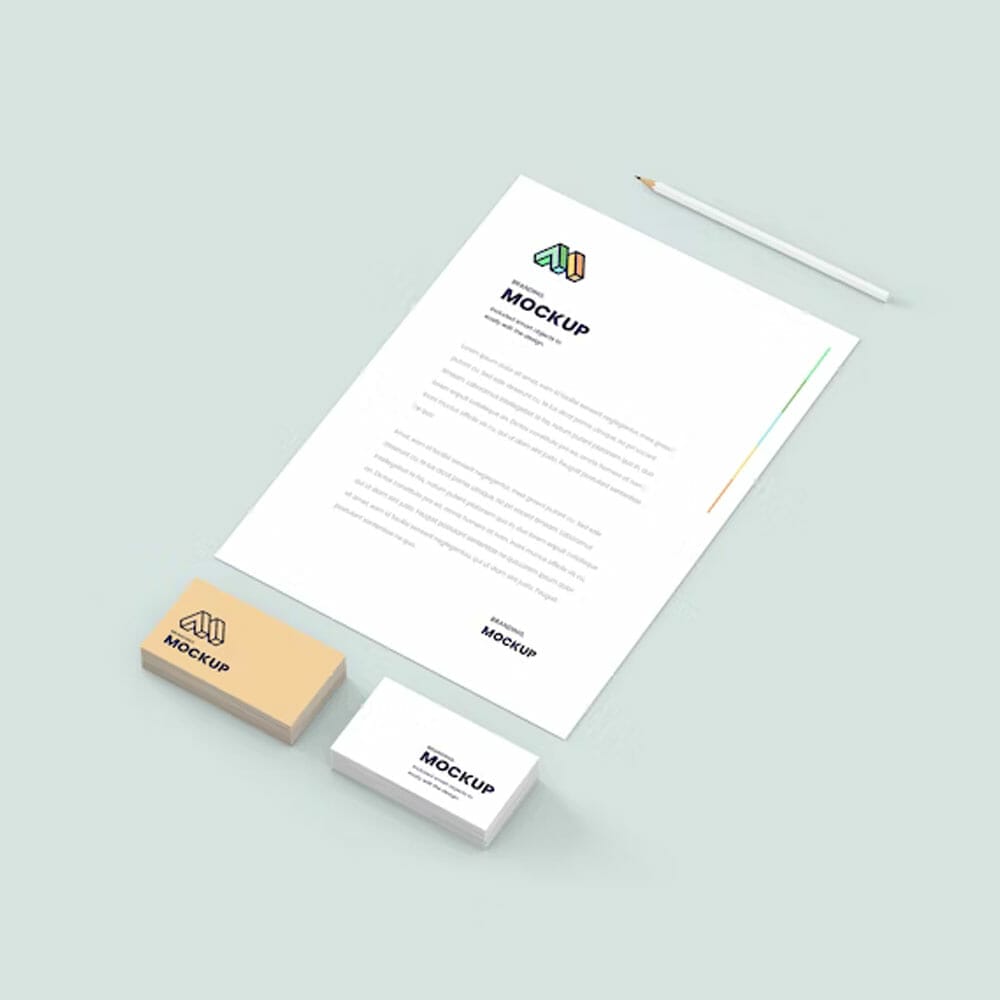 Simple Stationery With Paper And Business Card PSD Mockup