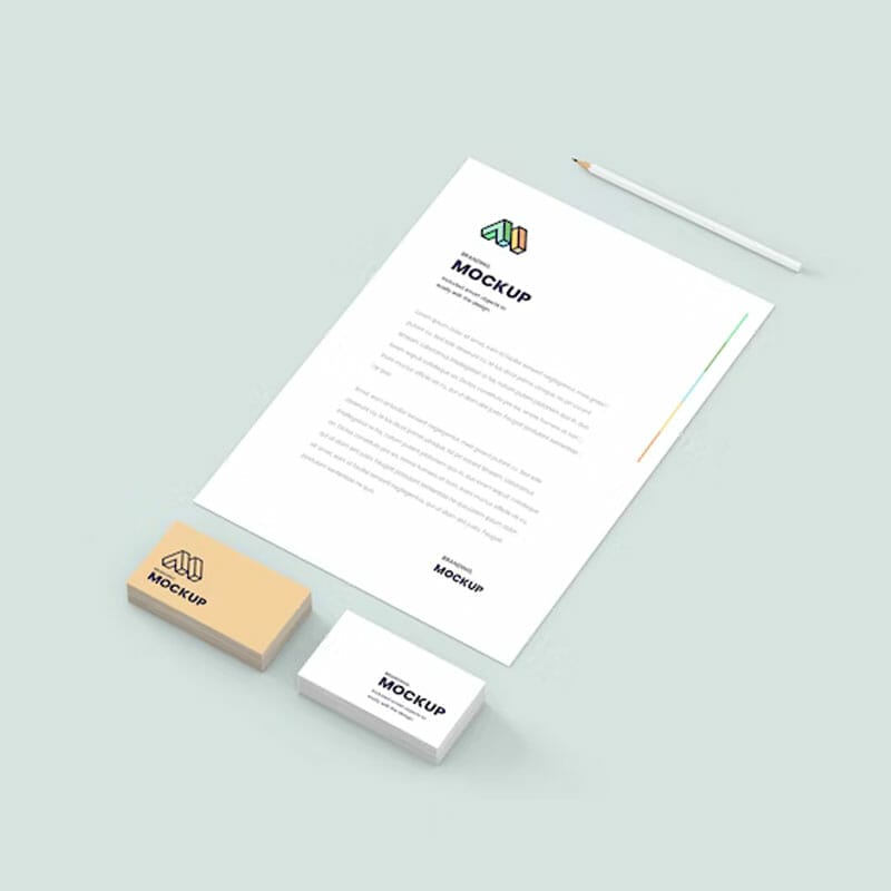 Simple Stationery With Paper And Business Card PSD Mockup