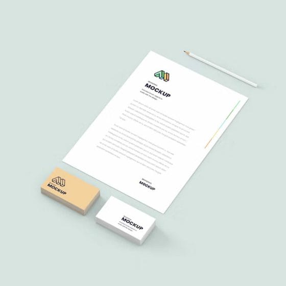 Simple Stationery With Paper And Business Card PSD Mockup