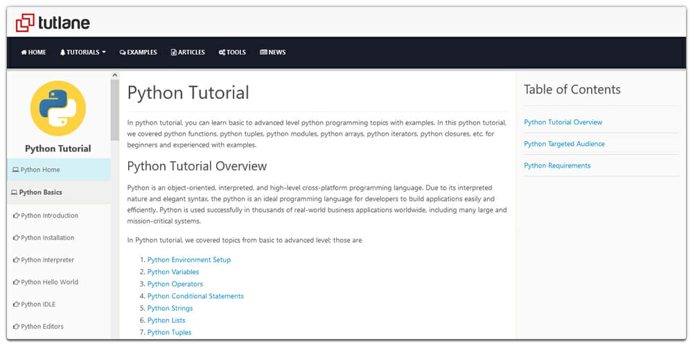 Tutlane Python Tutorial