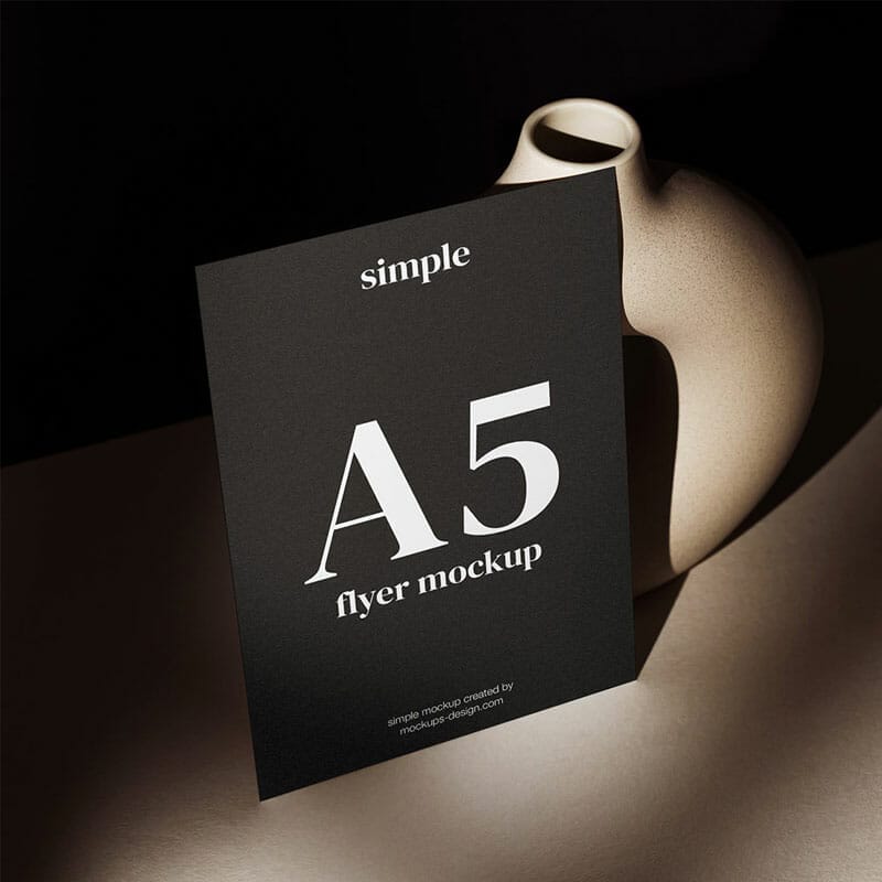 A5 Flyer On Dark Background Mockup PSD