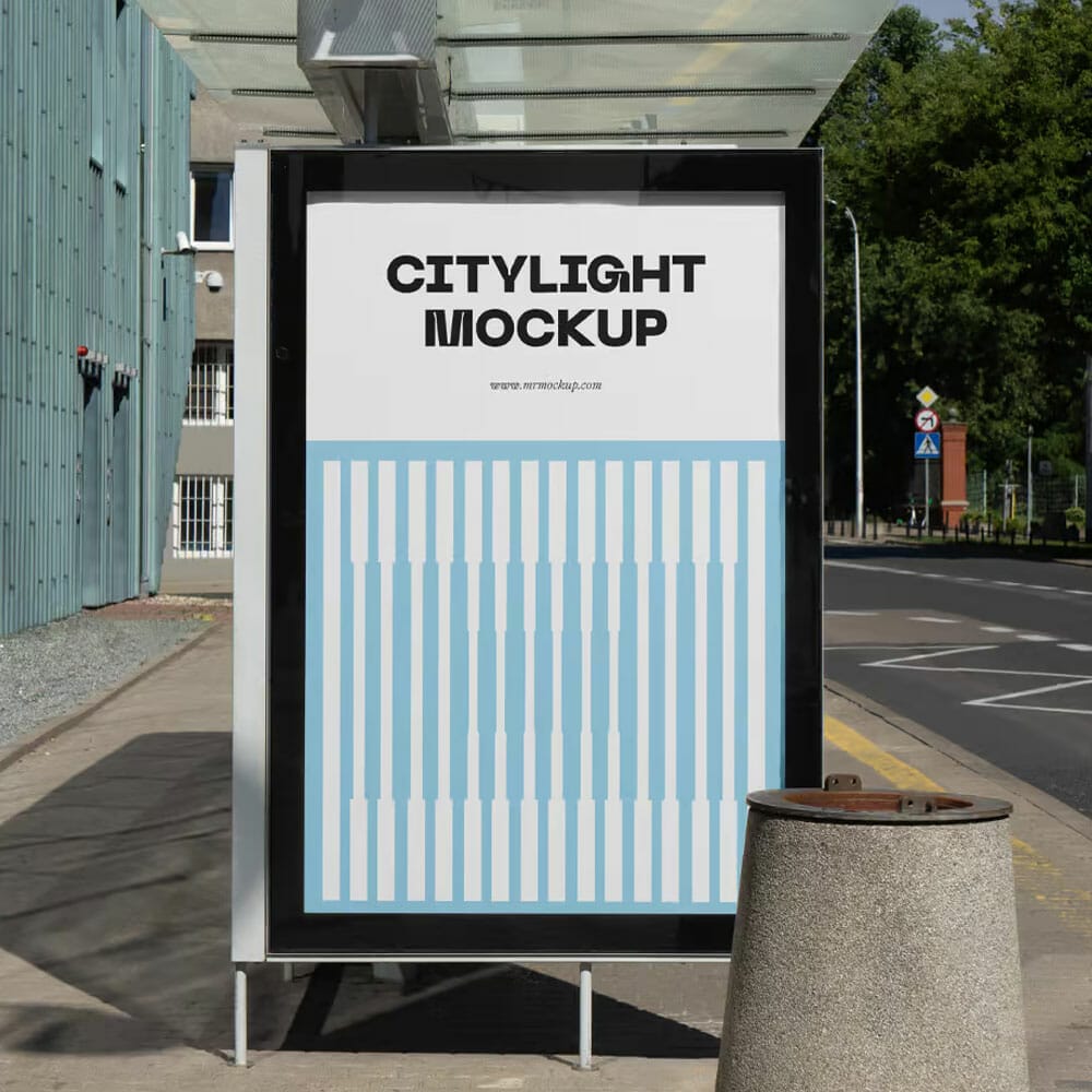 Citylight On A Bus Stop PSD Mockup