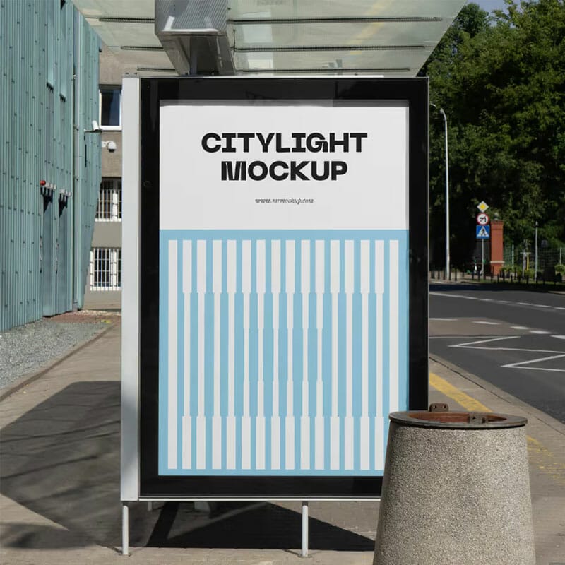 Citylight On A Bus Stop PSD Mockup