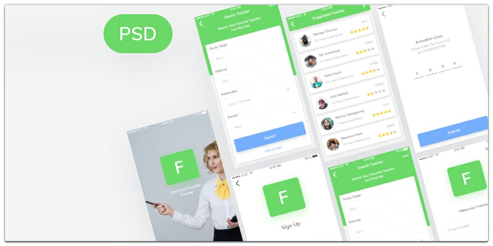 Finder Teacher App UI PSD