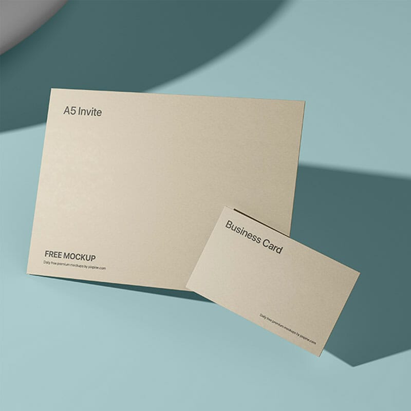 Free A5 Invite with Business Card Mockup PSD