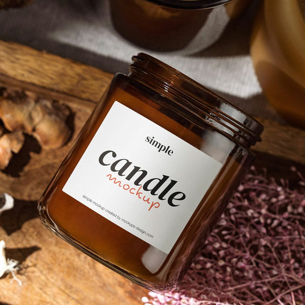 Free Amber Glass Candle Mockup PSD