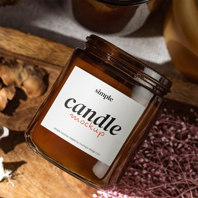 Free Amber Glass Candle Mockup PSD