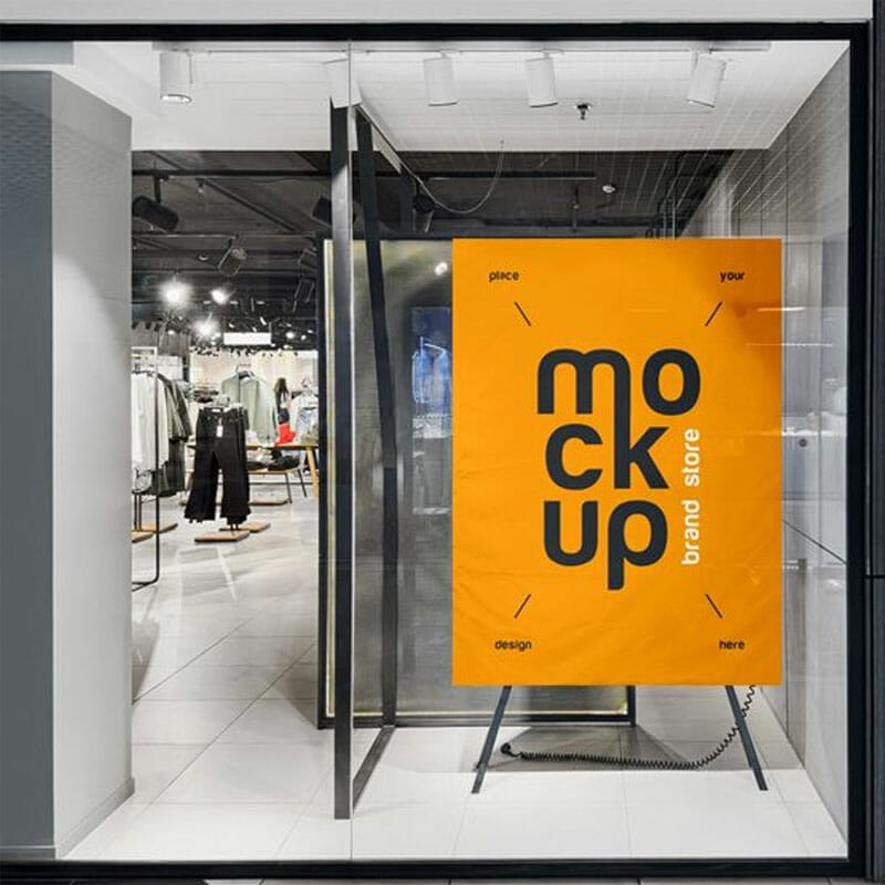 Free Brand Store Window Screen Banner Mockup PSD
