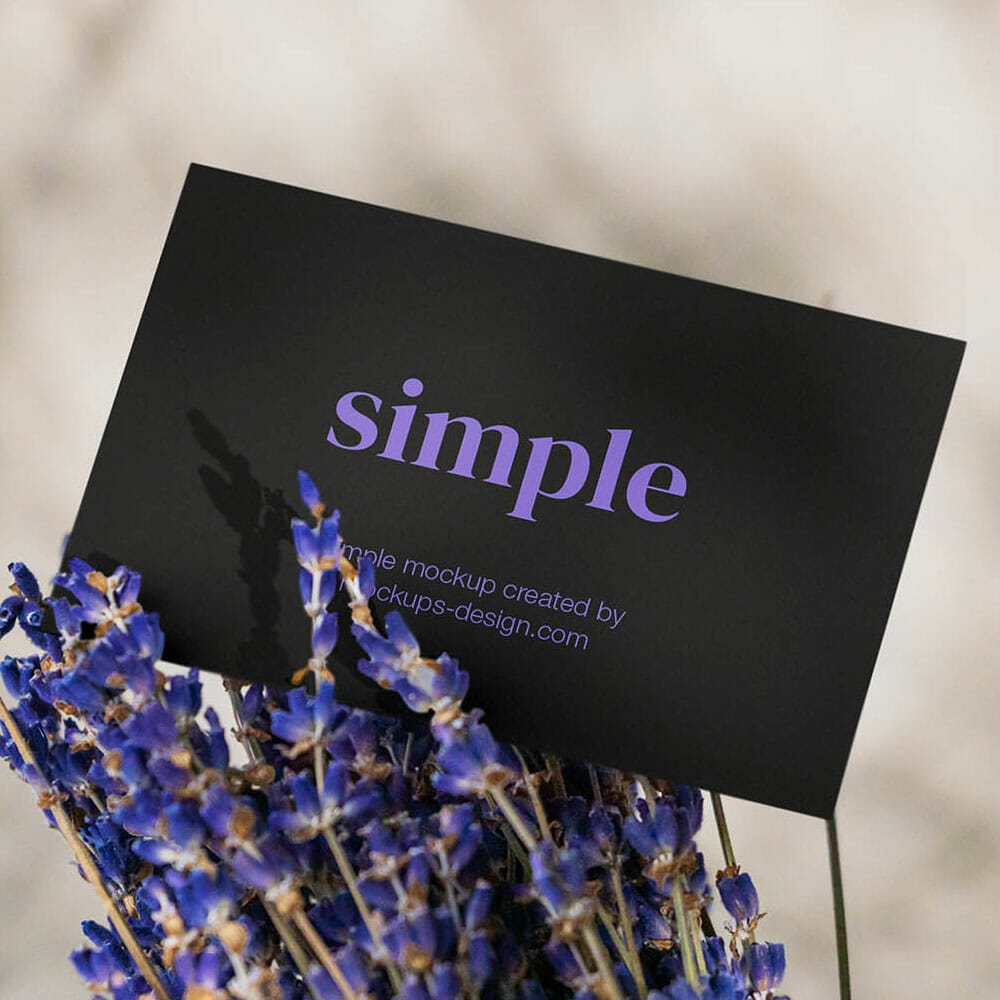 Free Business Card In Lavender Mockup PSD