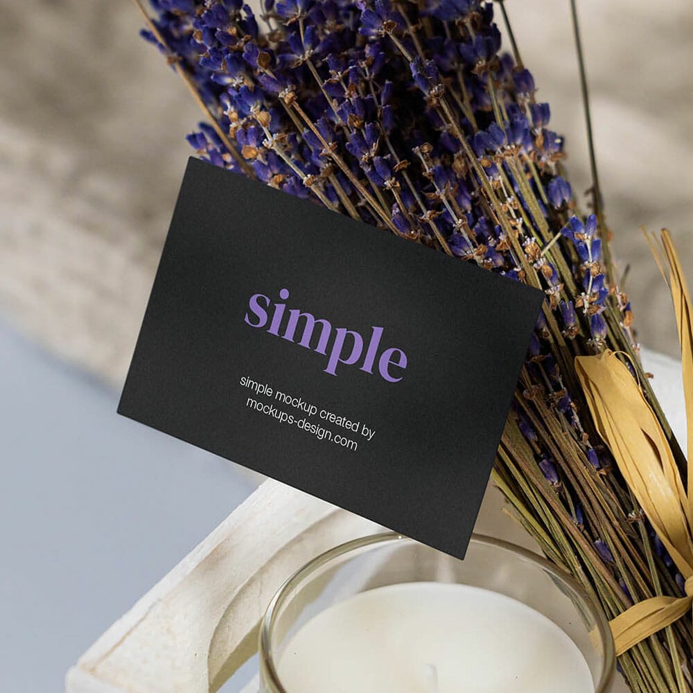 Free Business Card With Lavender Mockup PSD
