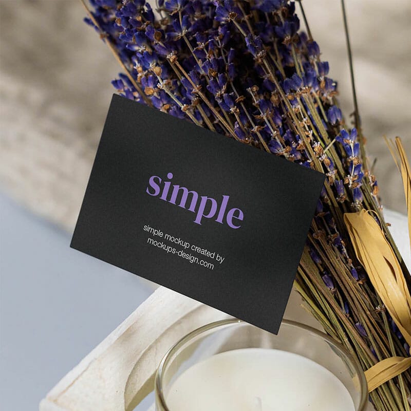 Free Business Card With Lavender Mockup PSD
