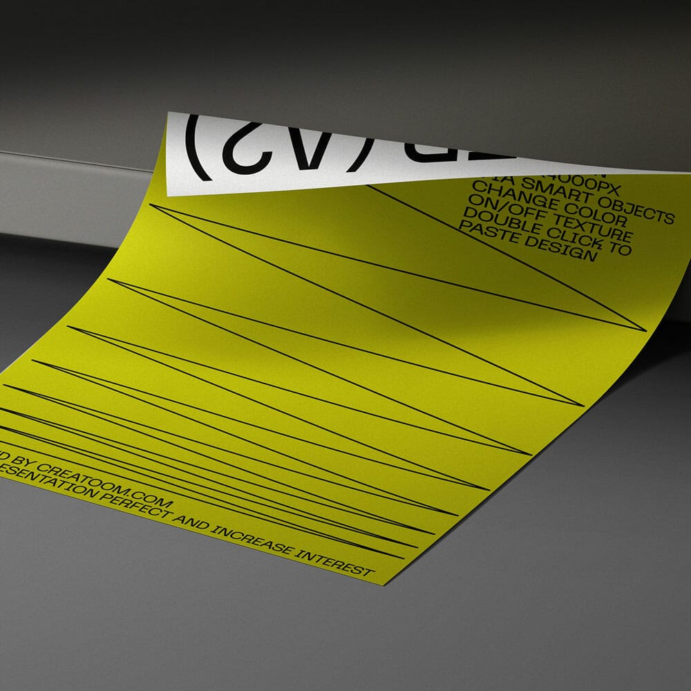 Free Curved Poster A2 On Ground Isometric Mockup PSD