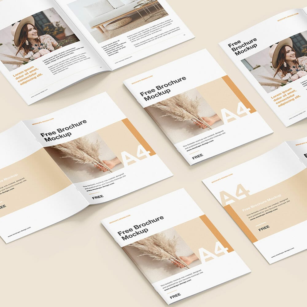 Free Customizable A4 Brochure Grid Mockup PSD