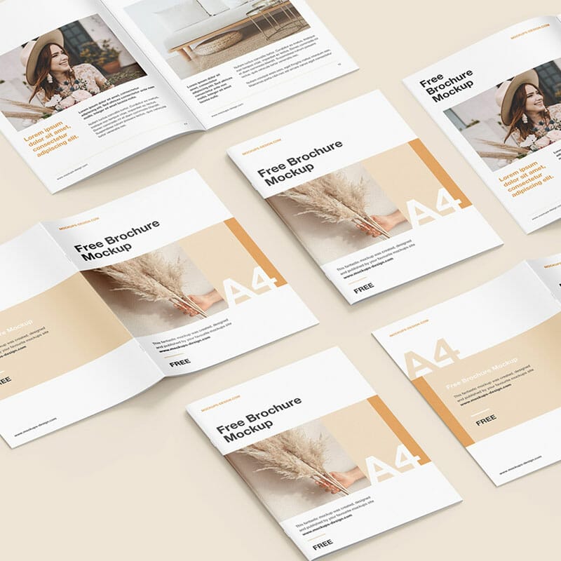 Free Customizable A4 Brochure Grid Mockup PSD