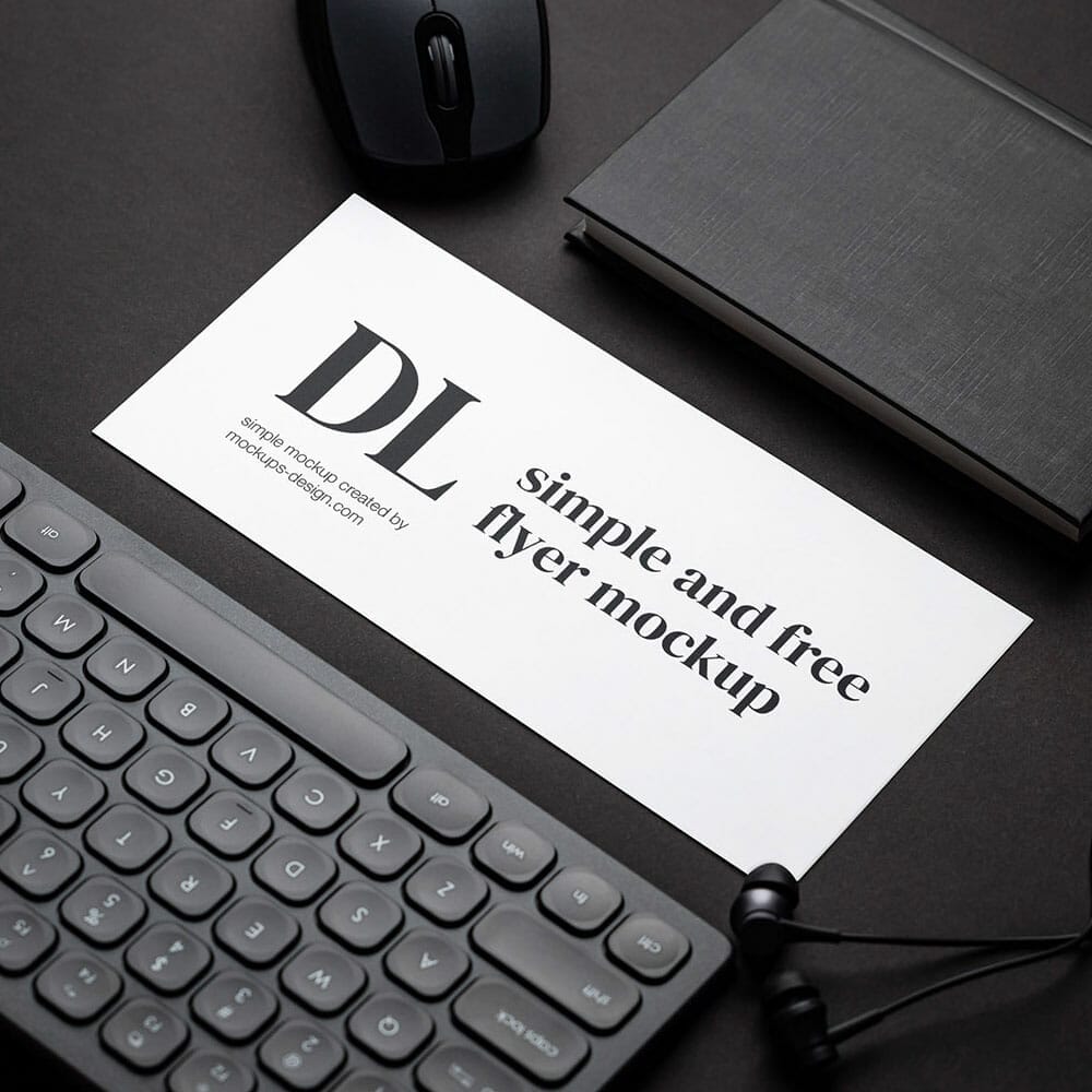Free DL Flyer On Black Background Mockup PSD