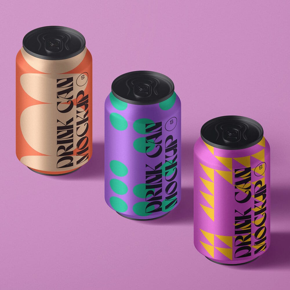 Free Drink Can Mockups Isometric PSD