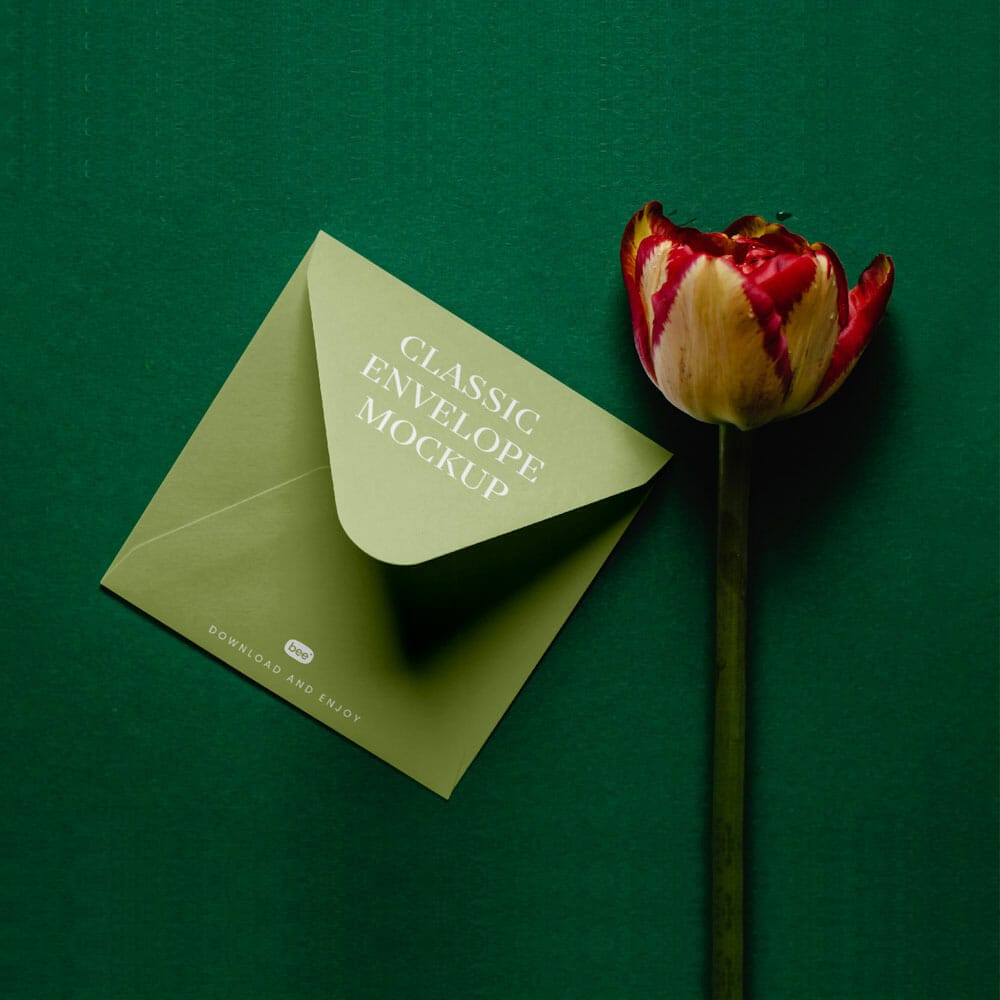 Free Envelope With Flower Mockup PSD