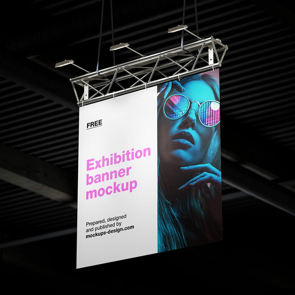 Free Hanging Exhibition Banner Mockup PSD