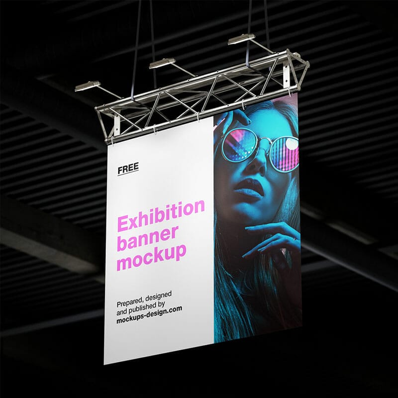 Free Hanging Exhibition Banner Mockup PSD