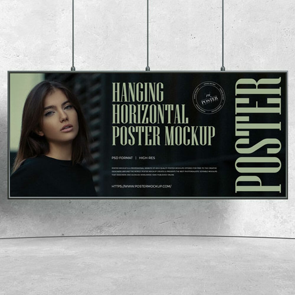 Free Hanging Horizontal Poster Mockup PSD
