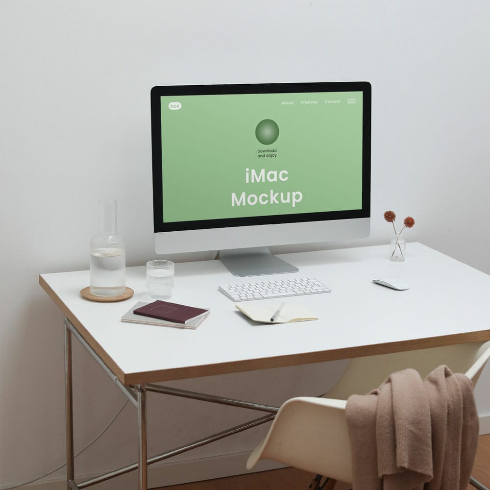 Free Home Office iMac Screen Mockup PSD