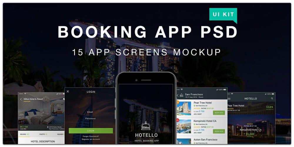 Free Hotel Booking App UI PSD