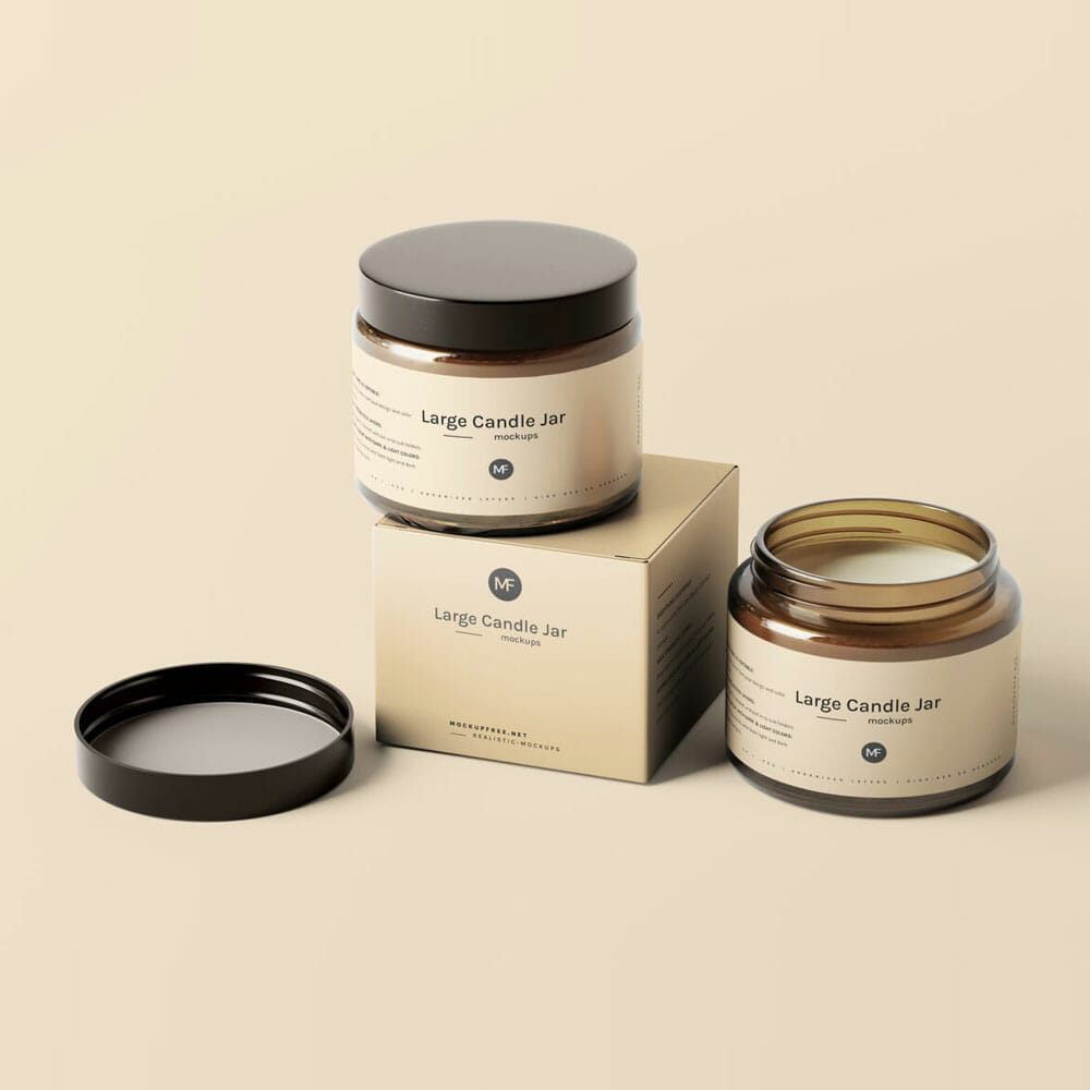 Free Large Candle Jar With Box Mockups PSD