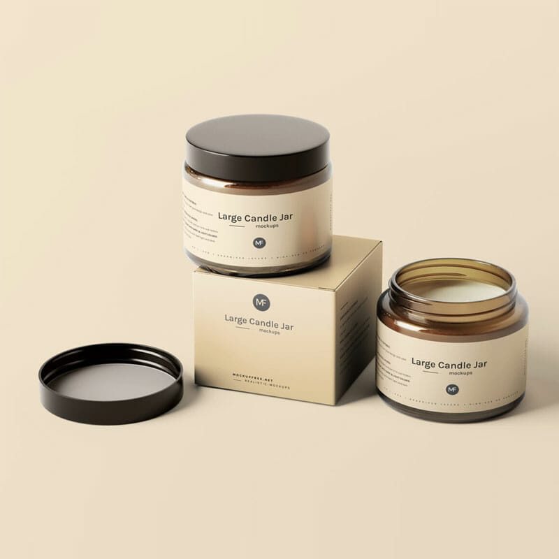 Free Large Candle Jar With Box Mockups PSD