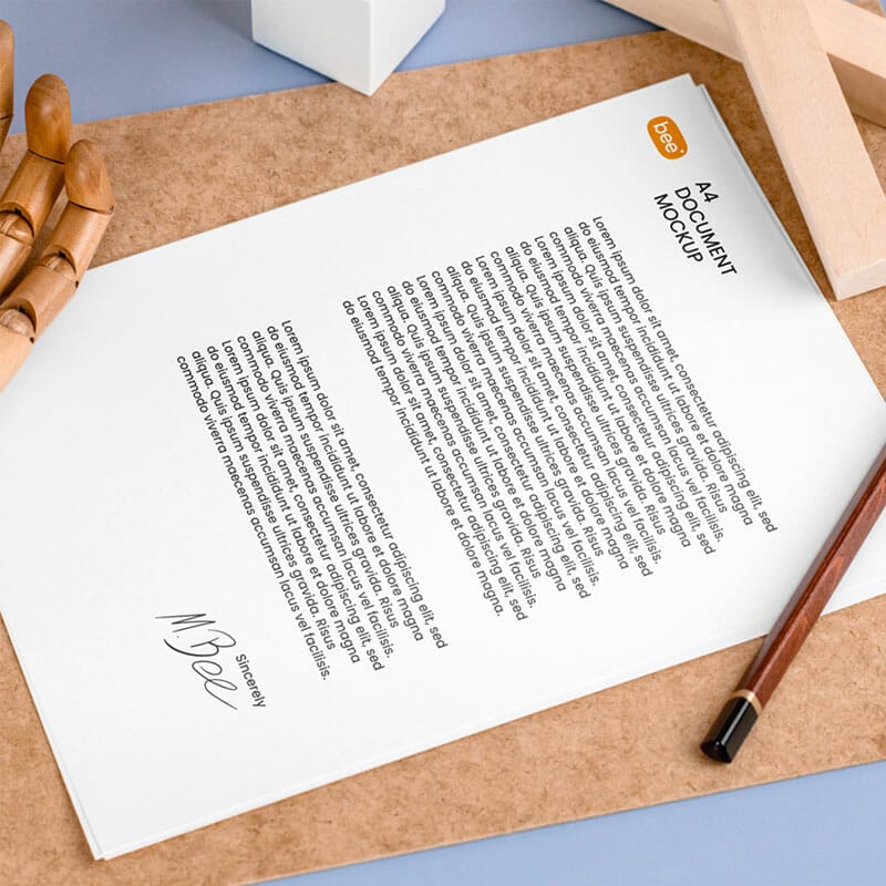 Free Letterhead With Wooden Hand Mockup PSD
