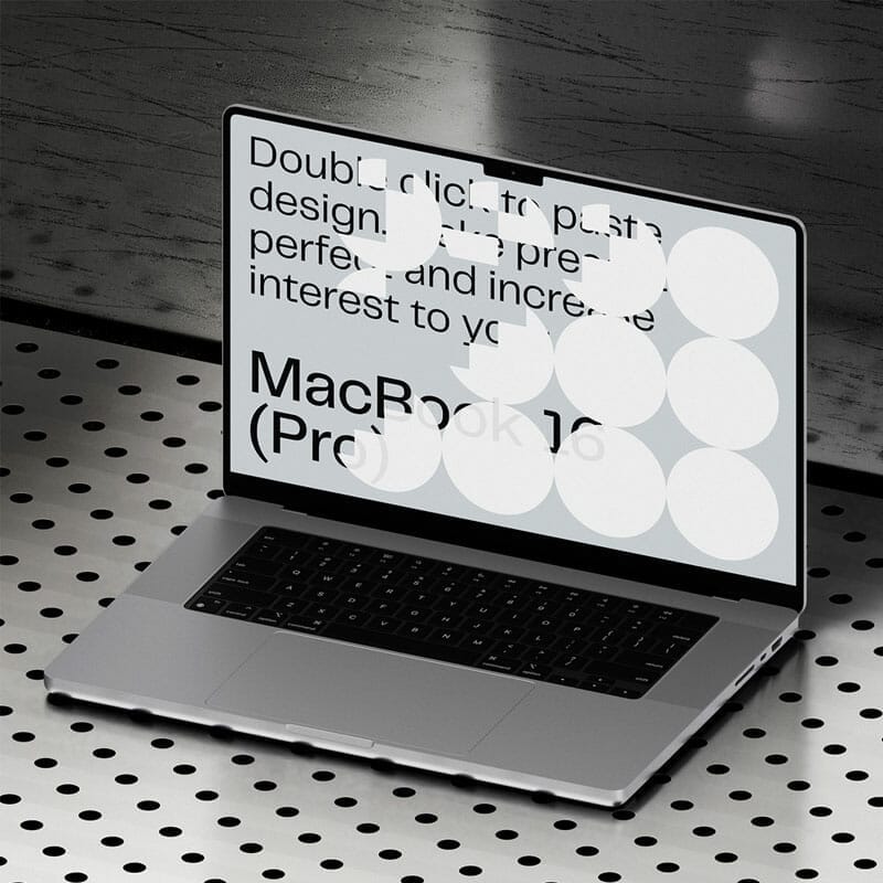 Free Macbook 16 Pro On Metal Surface Isometric Mockup PSD