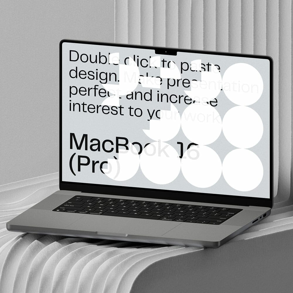 Free Macbook 16 Pro On Pinaplast Bench Isometric Mockup PSD