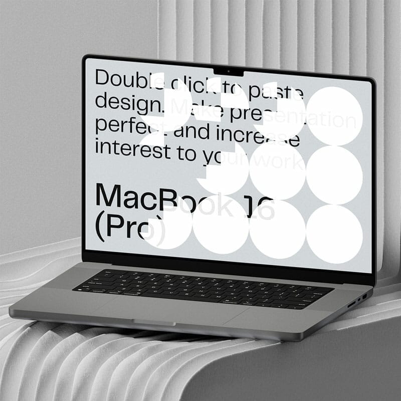 Free Macbook 16 Pro On Pinaplast Bench Isometric Mockup PSD