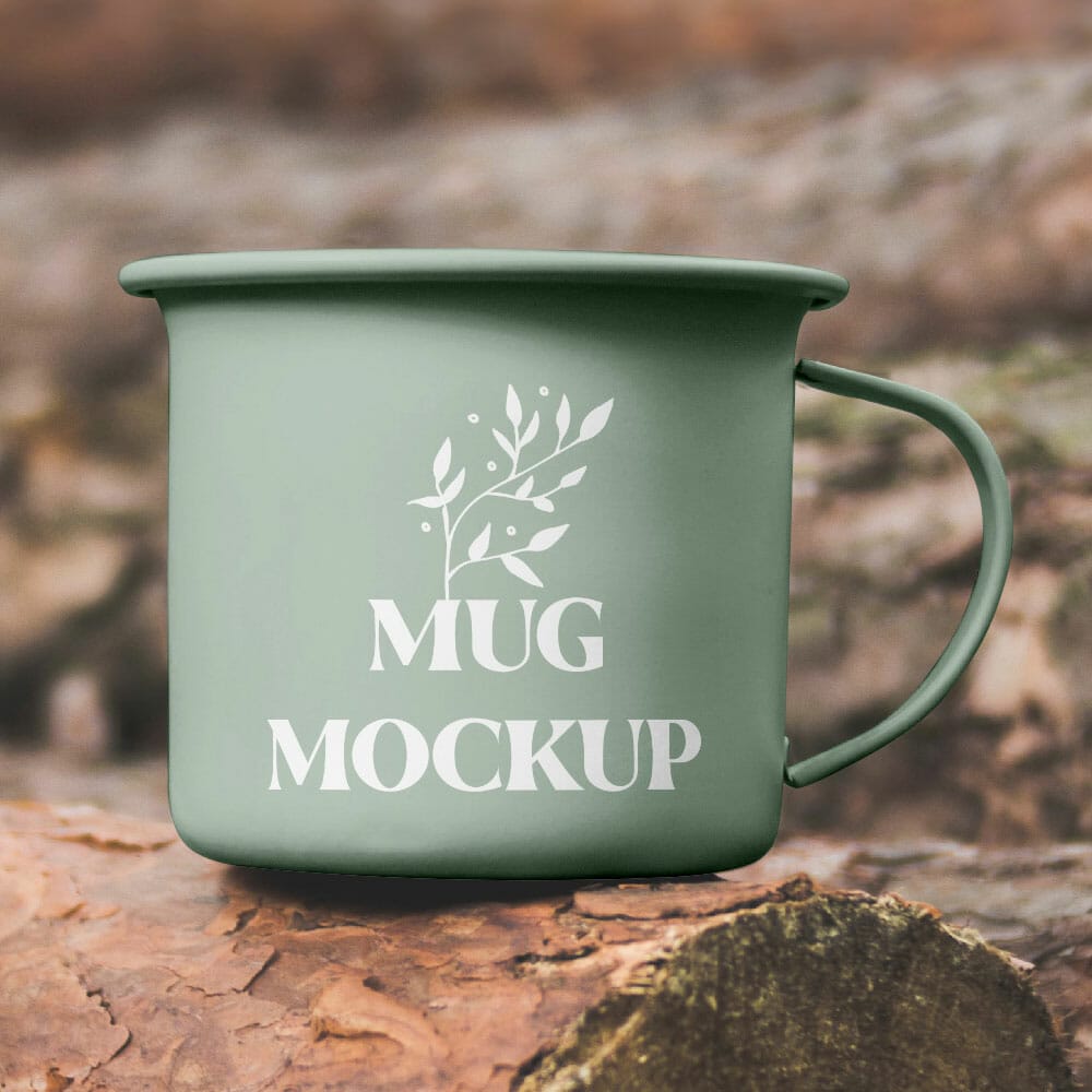Free Metal Mug Mockup On Tree