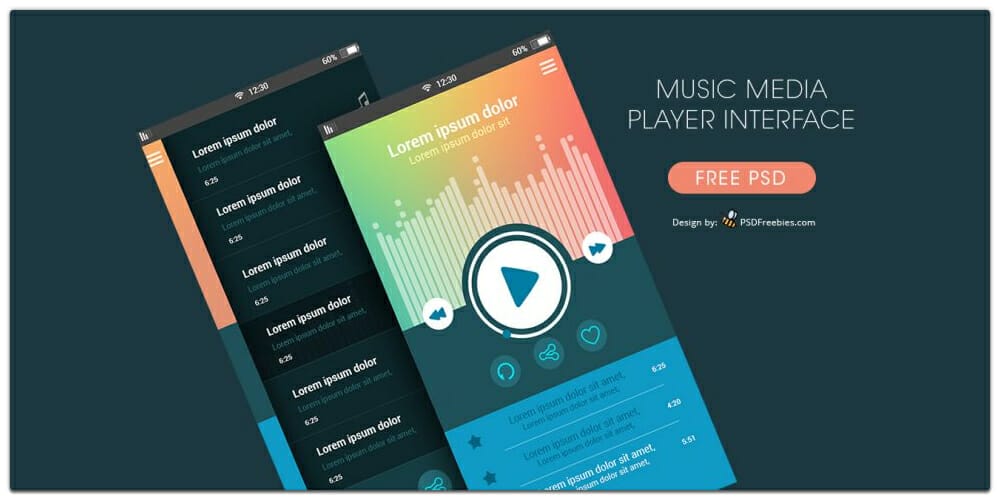 Free Music Media Player App UI PSD