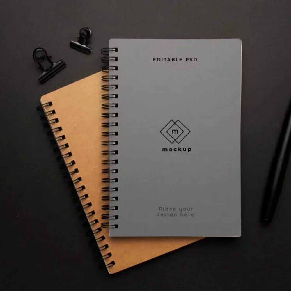 Free Notebooks Mockup With Black Element PSD
