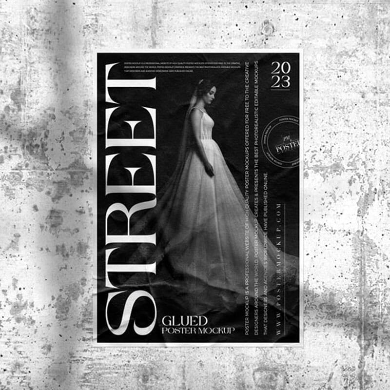 Free Outdoor Street Wall Glued Poster Mockup PSD