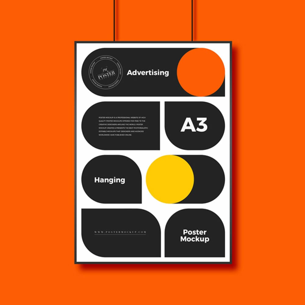 Free PSD Hanging A3 Advertising Poster Mockup