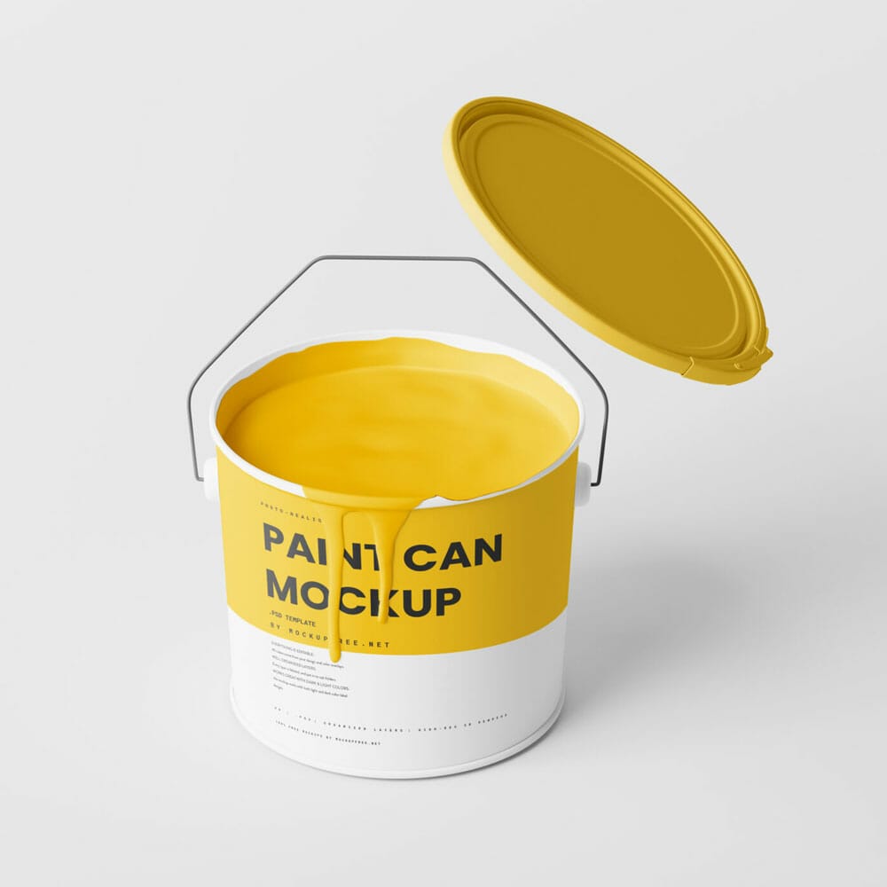 Free Paint Bucket Mockups With Paint Dripping PSD