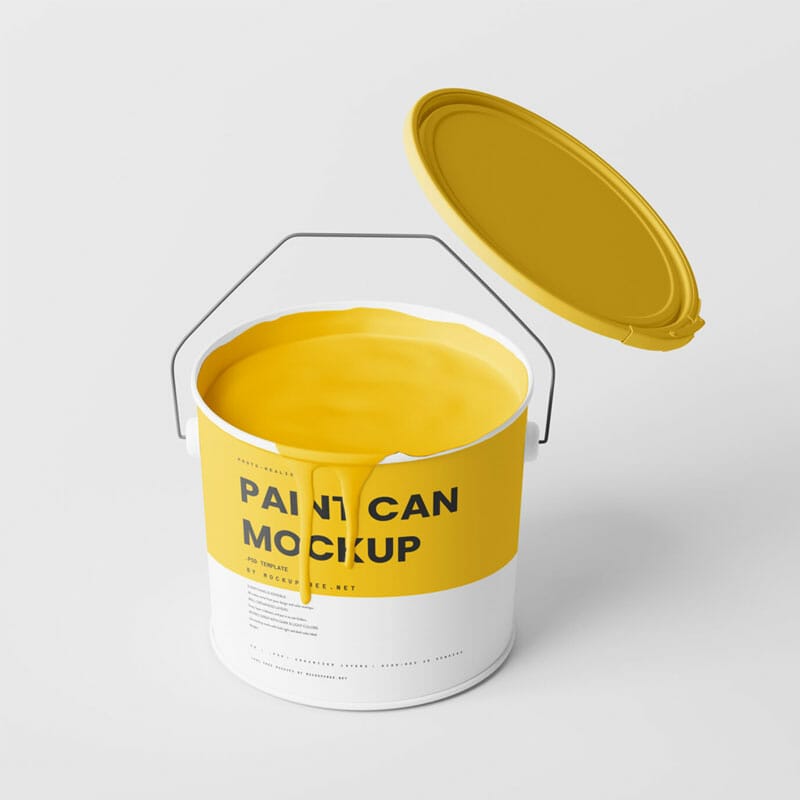Free Paint Bucket Mockups With Paint Dripping PSD