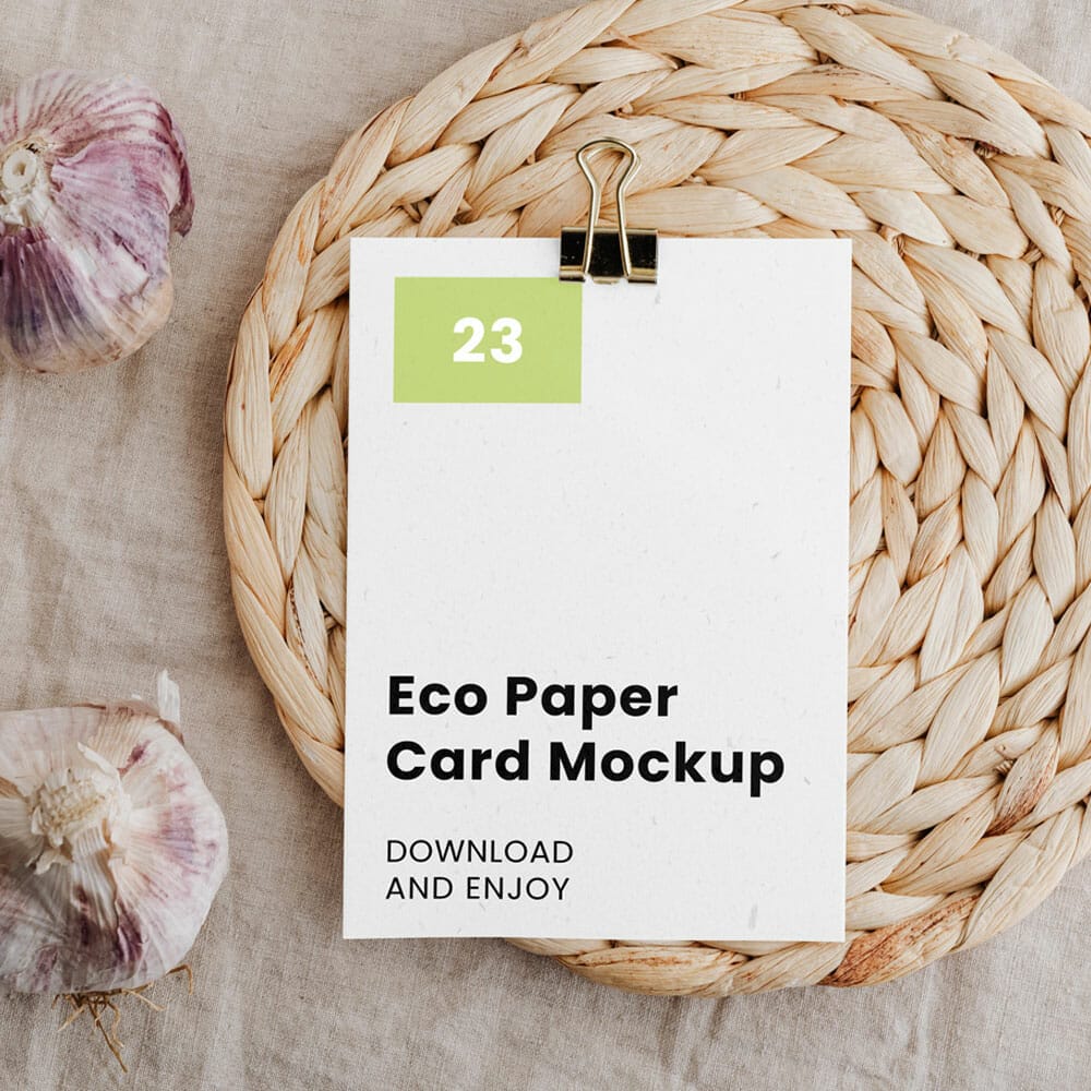 Free Paper Card With Garlic Mockup PSD