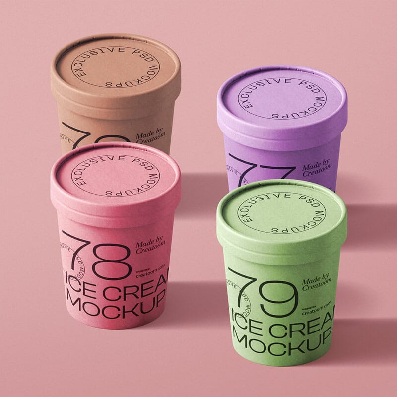 Free Scene With Ice Cream Packaging Mockup Isometric PSD