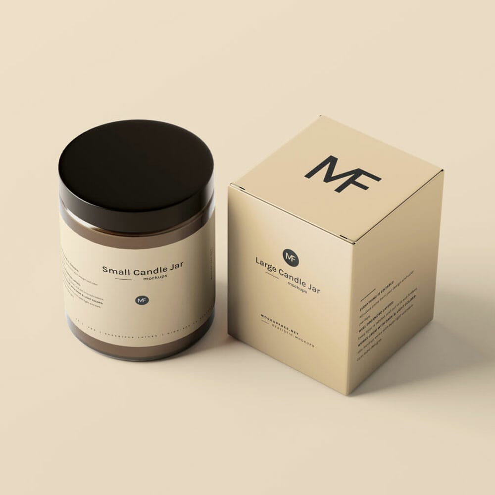 Free Small Candle Jar With Box Mockups PSD