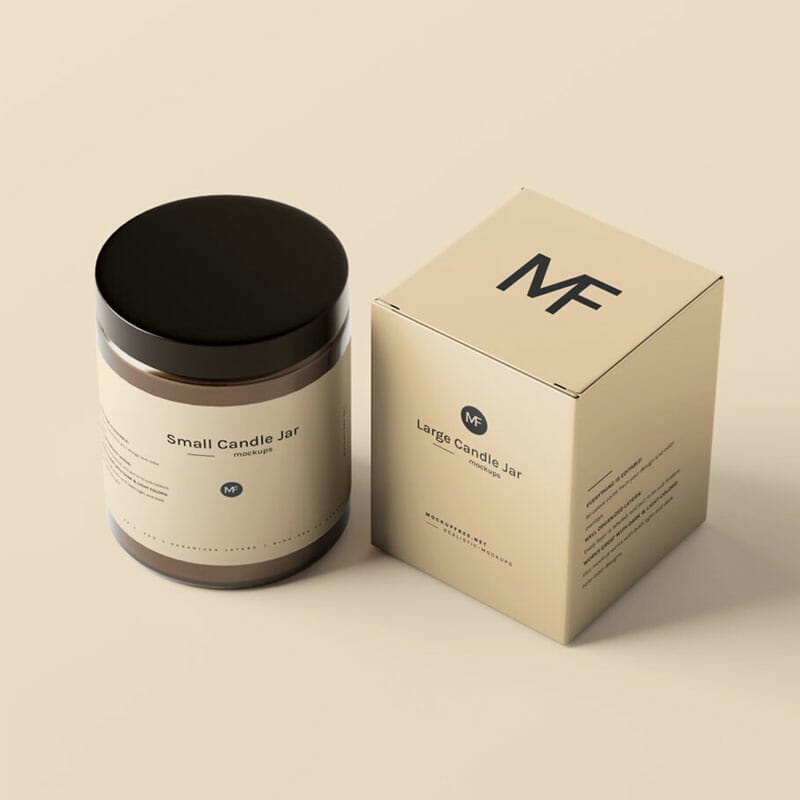 Free Small Candle Jar With Box Mockups PSD