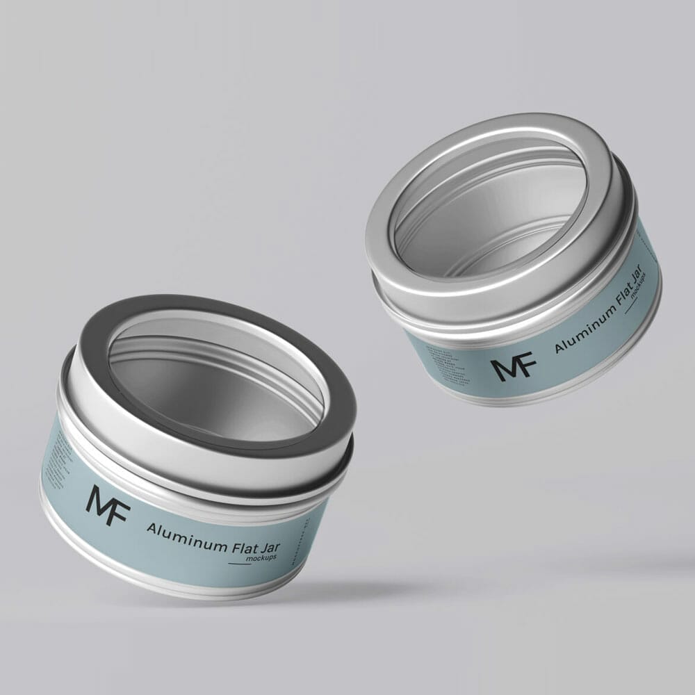 Free Small Flat Top Less Aluminum Cosmetic Jar Mockups PSD