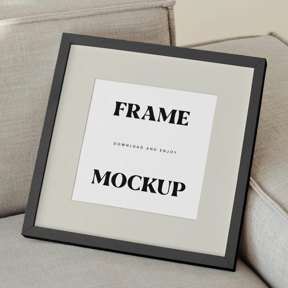 Free Square Frame On Couch Mockup PSD