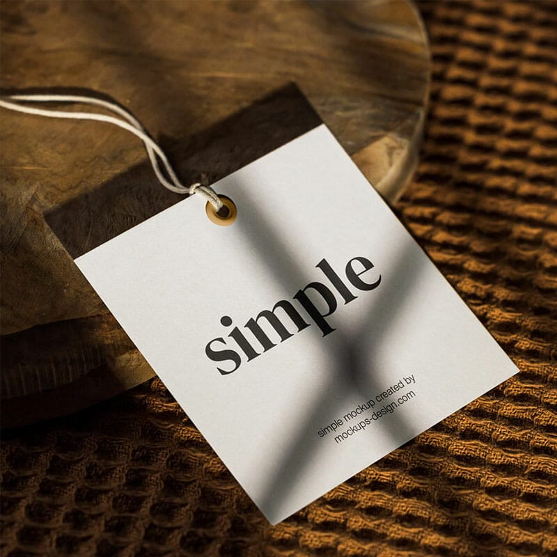 Free Square Label Tag On Sliced Wood Mockup PSD