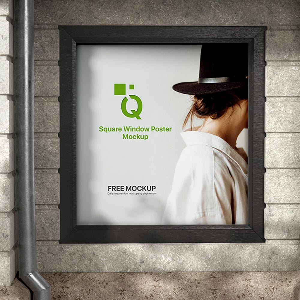Free Square Window Poster Mockup PSD