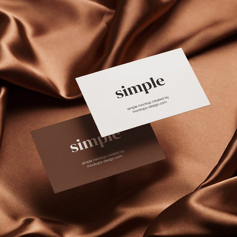 Free Two Business Cards On Satin Background Mockup PSD