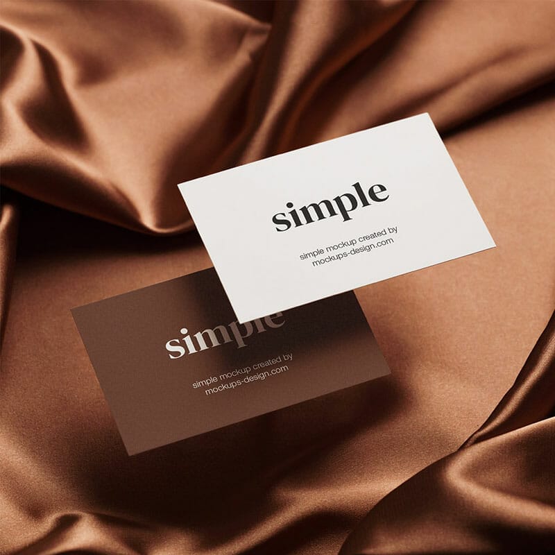 Free Two Business Cards On Satin Background Mockup PSD