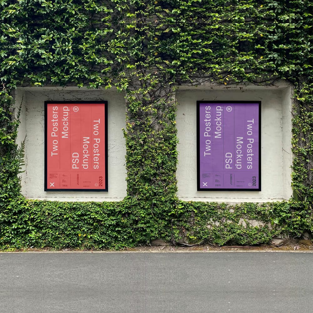 Free Two Posters On Wall Mockup PSD